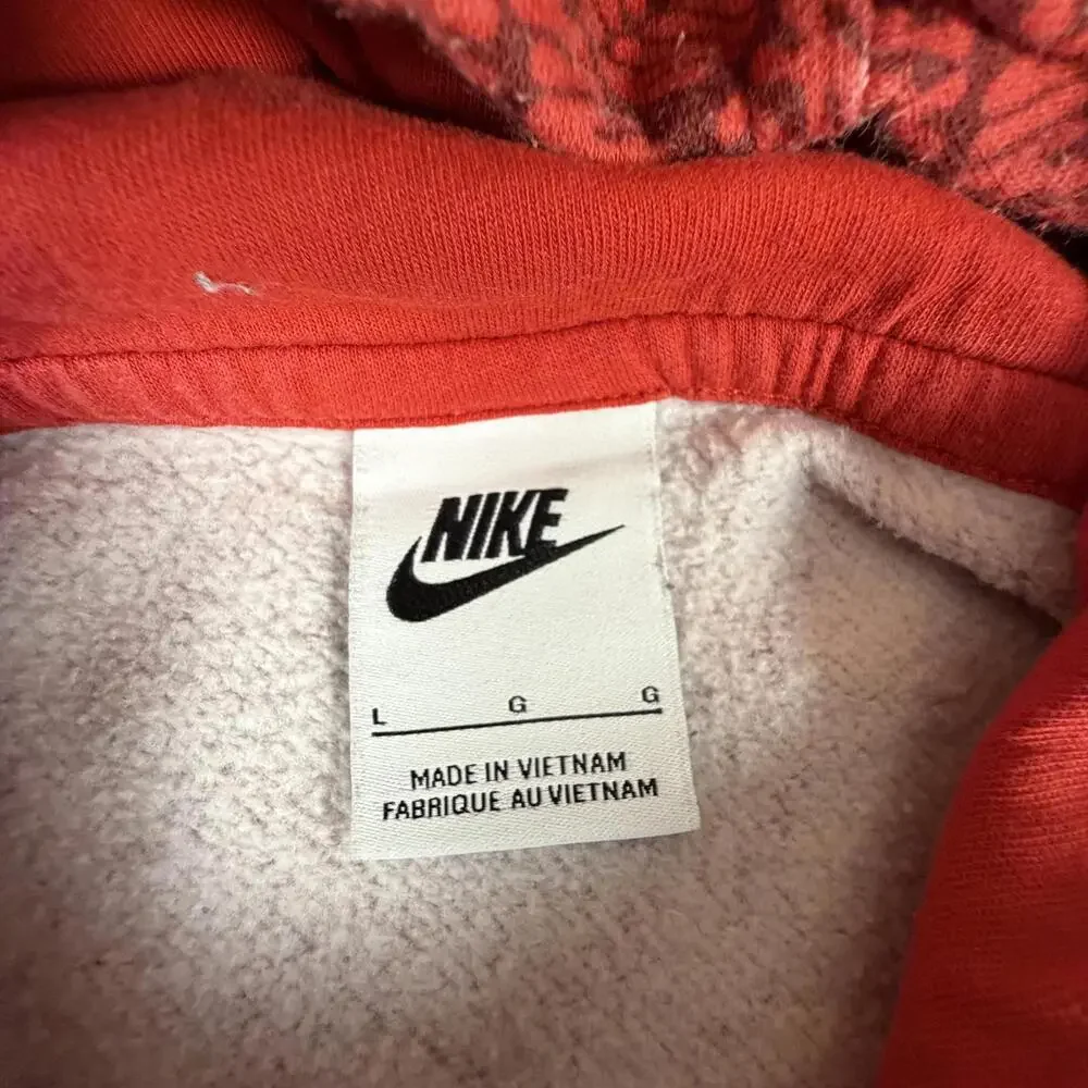Nike Mens Red All Over Logo‎ Pattern Fleece Hoodie Sweatshirt Large #912